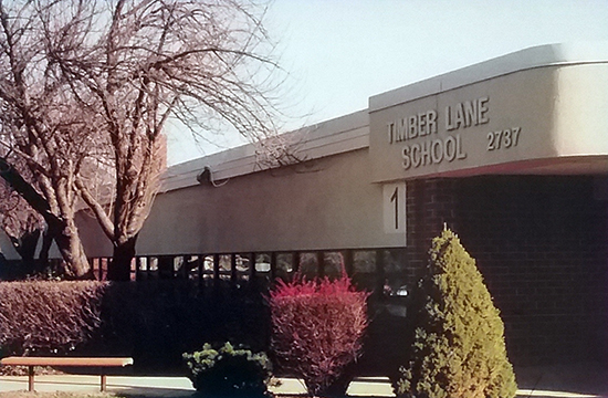 Color photograph of the new main entrance to Timber Lane Elementary School on the south side of the building, taken circa 2005.